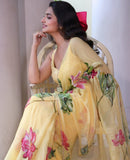 Organza Silk Saree with Delicate Floral Embroidery Work With Blouse