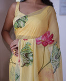Organza Silk Saree with Delicate Floral Embroidery Work With Blouse
