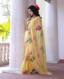 Organza Silk Saree with Delicate Floral Embroidery Work With Blouse