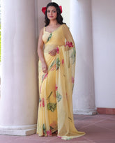 Organza Silk Saree with Delicate Floral Embroidery Work With Blouse