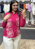 Elegant Pink Floral Embroidered Shirt for Women