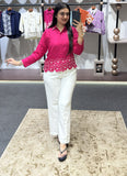 Women’s Designer pink Cotton Shirt with Intricate Floral Embroidery & Statement Collar