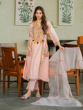 Elegant Peach Floral Embroidered Ethnic Suit Set for Women