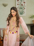 Elegant Peach Floral Embroidered Ethnic Suit Set for Women