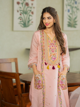 Elegant Peach Floral Embroidered Ethnic Suit Set for Women