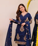 Women's Luxury Embroidered Navy Blue Traditional Kurta Pant Set