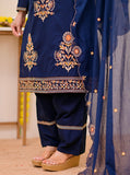Women's Luxury Embroidered Navy Blue Traditional Kurta Pant Set