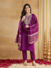 Signature Wine Purple Embroidered Suit Set