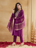 Signature Wine Purple Embroidered Suit Set