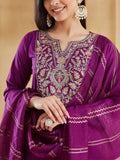Signature Wine Purple Embroidered Suit Set