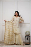 Royal Ivory Heavy Chinon Embroidered Kurta Palazzo Set with Dupatta
