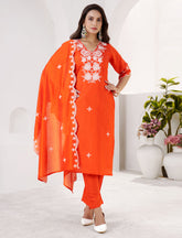 Sunset Orange Floral Elegance Suit Set