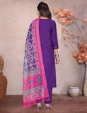 Royal Purple Embroidered Kurta Pant Set with Vibrant Patola Inspired Pink Dupatta