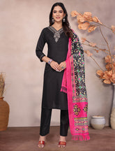 Royal Black Embroidered Kurta Pant Set with Vibrant Patola Inspired Dupatta for Festive & Traditional Wear