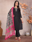 Royal Black Embroidered Kurta Pant Set with Vibrant Patola Inspired Dupatta for Festive & Traditional Wear