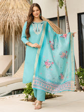 Serenity Blue Floral Printed Designer Kurta Set