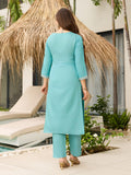 Serenity Blue Floral Printed Designer Kurta Set