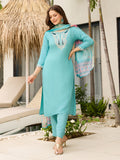 Serenity Blue Floral Printed Designer Kurta Set
