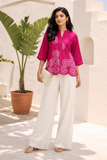 Elegant Pink Floral Embroidered Button-Down Shirt for Women