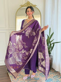 Royal Amethyst Elegance Embroidered Cotton Blend Kurta Pant Set