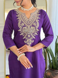 Royal Amethyst Elegance Embroidered Cotton Blend Kurta Pant Set