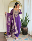 Royal Amethyst Elegance Embroidered Cotton Blend Kurta Pant Set