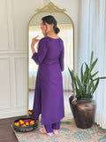 Royal Amethyst Elegance Embroidered Cotton Blend Kurta Pant Set