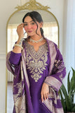 Royal Amethyst Elegance Embroidered Cotton Blend Kurta Pant Set