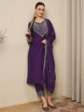 Wine Embroidered Kurta Set with Dupatta