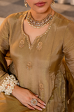 Premium Olive Gold Embroidered Straight Kurta Se