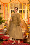 Premium Olive Gold Embroidered Straight Kurta Se