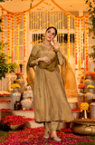 Premium Olive Gold Embroidered Straight Kurta Se