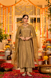 Premium Olive Gold Embroidered Straight Kurta Se