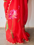 Red Organza Silk Saree Floral Embroidery With Blouse