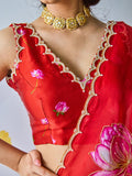 Red Organza Silk Saree Floral Embroidery With Blouse