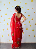 Red Organza Silk Saree Floral Embroidery With Blouse