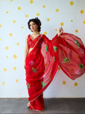 Red Organza Silk Saree Floral Embroidery With Blouse