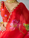Red Organza Silk Saree Floral Embroidery With Blouse
