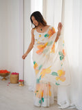 Soft Organza Silk Saree And Blouse with Vibrant Floral Embroidery and Premium Flowy Texture