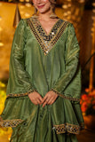Royal Olive Green CP Vichitra Silk Embroidered Kurta Palazzo Dupatta Set