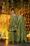 Royal Olive Green CP Vichitra Silk Embroidered Kurta Palazzo Dupatta Set