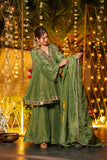 Royal Olive Green CP Vichitra Silk Embroidered Kurta Palazzo Dupatta Set