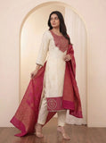 Elegant Off-White Banarasi Kurta Pant Set With Premium Banarasi Dupatta