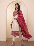 Elegant Off-White Banarasi Kurta Pant Set With Premium Banarasi Dupatta