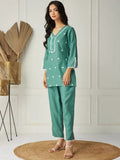 Elegant Green Co-ord Set With Embroidery