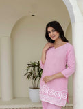 Chic Baby Pink Everyday Wear Co-Ord Set with Embroidery Designer Border Finish
