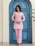 Chic Baby Pink Everyday Wear Co-Ord Set with Embroidery Designer Border Finish