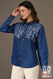 blue embroidered denim-style shirt