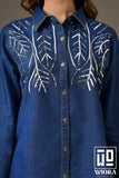 blue embroidered denim-style shirt