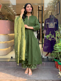 Graceful Green Handwork Kurta Pant Dupatta Set with Handworked Neck & Embroidered Dupatta